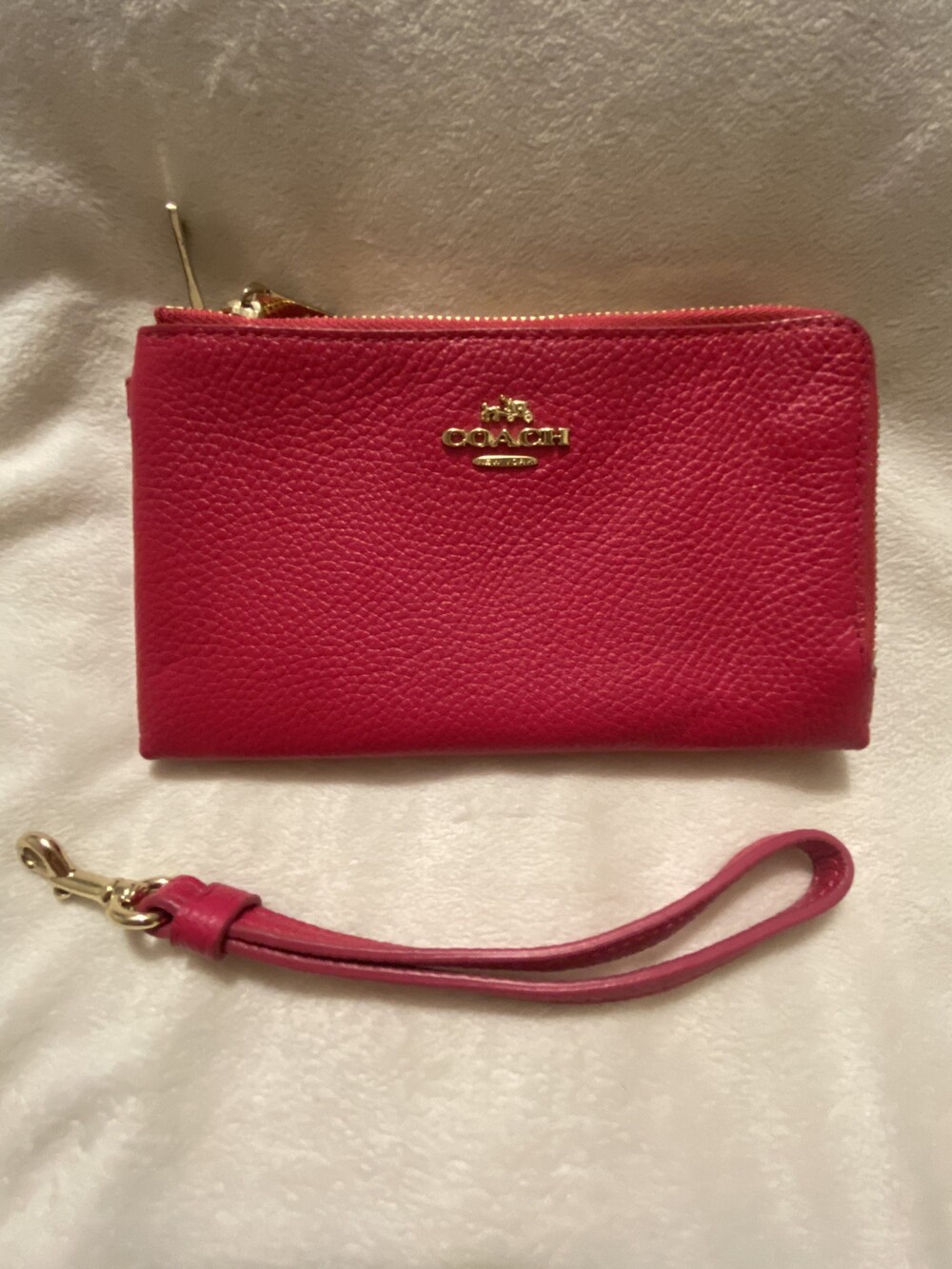 Coach Pink Leather Wristlet Double L Zippers with Detachable Strap 53551